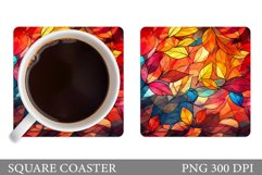 Stained Glass Leaves Coaster. Leaves Square Coaster Design Product Image 1