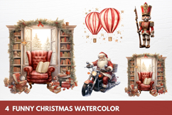 Funny Christmas Watercolor Clipart Product Image 1