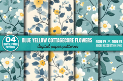 Blue Yellow Cottagecore Flowers Pattern Digital Background P Product Image 1