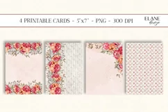 Floral Printable Cards, 4 PNG, Flowers Greeting Cards Product Image 1