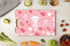 Cute Pink Kitten &amp; Hearts Cutting Boards sublimation Design Product Image 3
