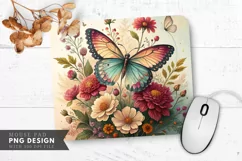 Butterfly and Floral Pressed Flower Mouse Pad PNG Design Product Image 1