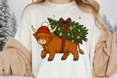 Highland Cow Christmas PNG, Christmas Tree Carrying Cow Product Image 2