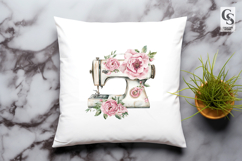 Vintage Sewing Machine with Flowers Clipart Sublimation PNG Product Image 3