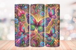 Neon Butterfly 20 OZ Skinny Tumbler Wrap Sublimation PNG. Product Image 3
