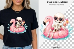 Summerween Skeleton Flamingo Clipart PNG, Tropical Goth Pool Product Image 1