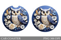 Owl Car Coaster Sublimation. Owl Flowers Car Coaster Design Product Image 1