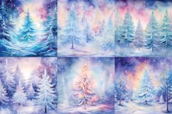 Watercolor pastel Christmas forest and trees digital papers Product Image 4