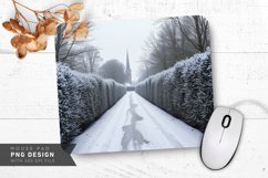 Snowy Cottage with Frosty Trees Mouse Pad PNG Product Image 1