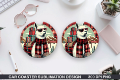 Llamas Car Coaster Sublimation| Christmas Coaster PNG Product Image 1