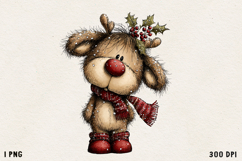 Cute Whimsical Christmas Reindeer Clipart Holiday PNG BUNDLE Product Image 3