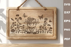 Baby Highland cow and Butterflies SVG, Laser engraving files Product Image 2