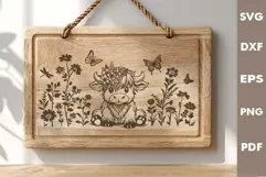 Baby Highland cow and Butterflies SVG, Laser engraving files Product Image 2