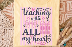 Teaching With All My Heart Png, Retro Striped Teacher Png. Product Image 2