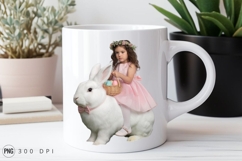 Girl In Pink Riding Giant Easter Bunny Sublimation PNG Product Image 2