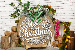 Merry Christmas SVG, Christmas Wood Round Sign, Door Sign Product Image 1
