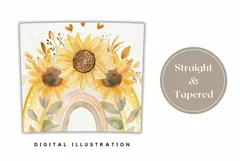 Watercolor Rainbow Tumbler Wrap, Cute Sunflowers Tumbler PNG Product Image 3