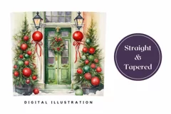 Christmas Tumbler Wrap Design, Watercolor Christmas Door PNG Product Image 3