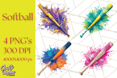 Softball Clipart PNG with Team Color Paint Splash Design Product Image 1