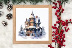 Watercolor Christmas Winter Houses Clipart Product Image 3