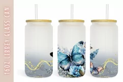 Watercolor flower & butterflies 16oz Libby Glass Can Product Image 1
