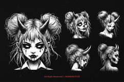 10 Bundle Dark Art Devil Girl Kids Demon Woman Face Hell Product Image 5