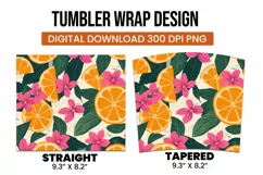Orange with Leaves and Flowers Tumbler Wrap Sublimation Product Image 3