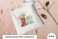 Watercolor Autumn red boots and pumpkin sublimation PNG Product Image 3