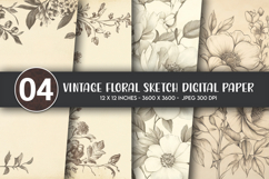 Vintage Floral Sketch Digital Paper Product Image 1