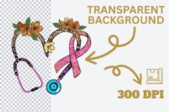 Breast Cancer Awareness Stethoscope PNG Heart Ribbon Clipart Product Image 3
