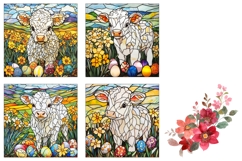 Stained Glass Easter Square Coasters, Easter Cow PNG Product Image 3