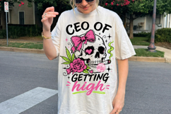 Coquette Stoner Girl PNG, Weed Lover Skull Pink Retro Girly Product Image 3