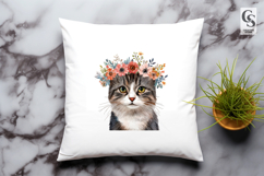 Cute Cat with Flower Crown Watercolor Clipart Sublimation Product Image 3