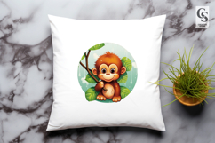 Cute Monkey with Umbrella Clipart Sublimation PNG Product Image 3