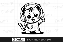 Cute Kitten Music Lover Cartoon SVG PNG Product Image 1