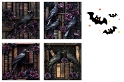 Gothic Halloween Square Coasters, Halloween Crow Coasters Product Image 3