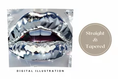 Holographic Lips Tumbler Wrap, Silver Lips Tumbler PNG Product Image 3
