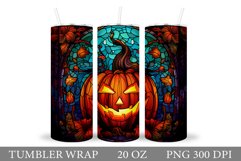 Stained Glass Pumpkin Tumbler. Halloween Tumbler Wrap Design Product Image 1