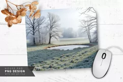 Cozy Winter Street Scene with Snow Mouse Pad PNG Product Image 1