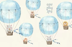 of cute watercolor traced animals in air balloons Product Image 3