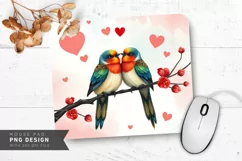 Lovebirds Watercolor Heart Mouse Pad PNG Design Product Image 1