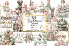 Shabby Green and Pink Christmas Bundle Clipart, Green Xmas Product Image 8