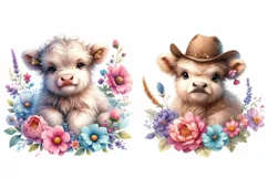 Highland Cow Floral, Spring Flowers Watercolor Clipart Product Image 3