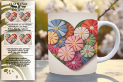 Bold 11oz Mug Wrap Png Design , Flowers Heart Product Image 1