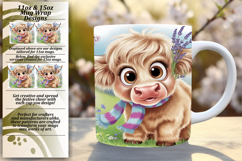 VIBRANT 15oz PNG Mug Wrap Design , Cute Cow Product Image 1