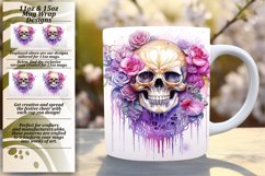 Watercolor Skull Mug Wrap with Flowers 11oz/15oz Product Image 1