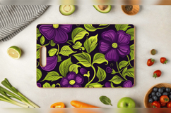 Purple &amp; Green Flowers Cutting Boards sublimation Design Product Image 3