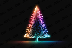 Rainbow Neon Christmas Tree Glow Clipart on Dark Background Product Image 1