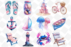 Summer Pink &amp; Blue Coastal Clipart - Summer Clipart 57 Png Product Image 2