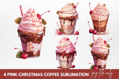 Pink Christmas Coffee Sublimation, Christmas Coffee Clipart Product Image 1